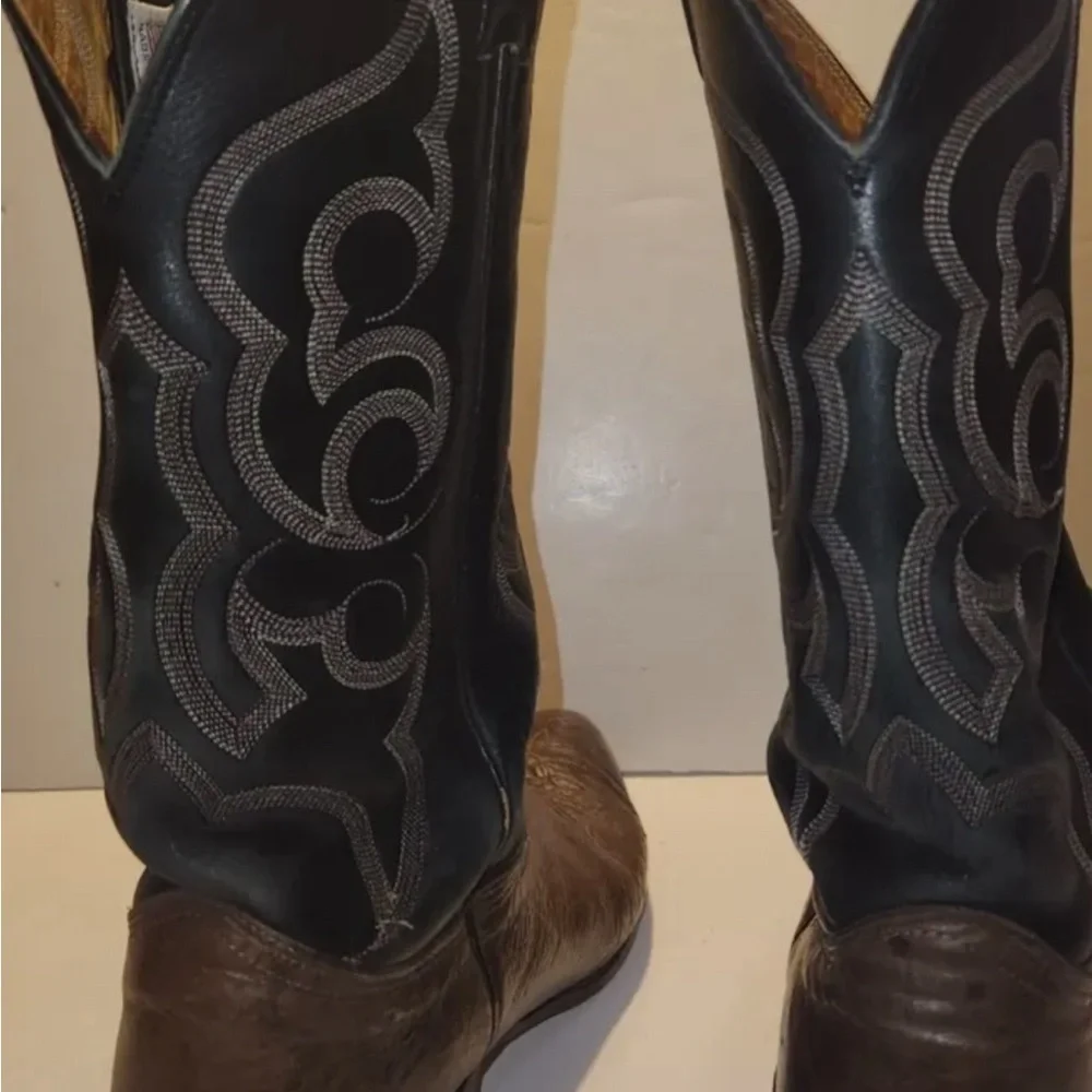 Nocona black brown western leather, cowboy boots size 9 1/2